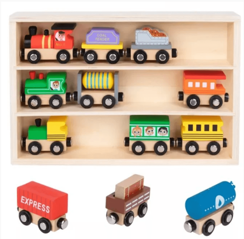 Trens de brinquedo infantil thomas trem magnetico de madeira