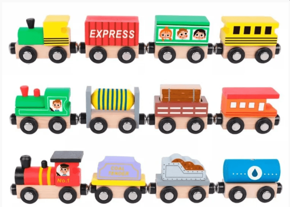 10pcs de madeira trem conjunto magnético trem brinquedo para