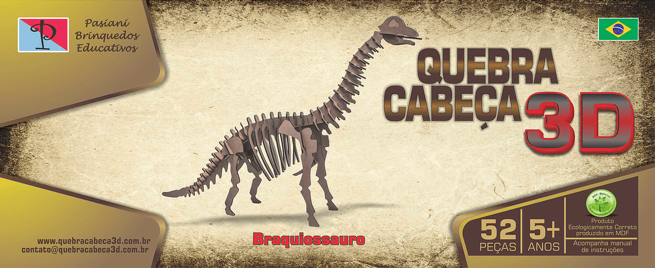 Compre Quebra-cabeça 3D - Dinossauro Braquiossauro, Pasiani - Pé de  Brincar